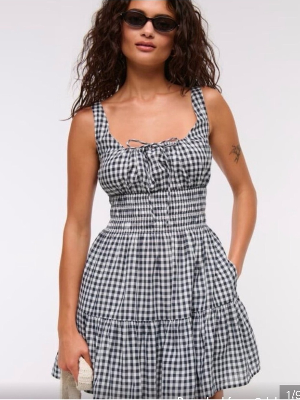 Abercrombie and Fitch Smocked Gingham Sundress in Navy & White